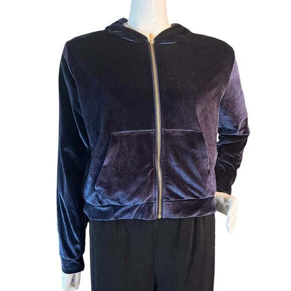 FABLETICS EUC Blue Velvet Zipped Open Front Hoodie with pockets Size Medium - Picture 1 of 12